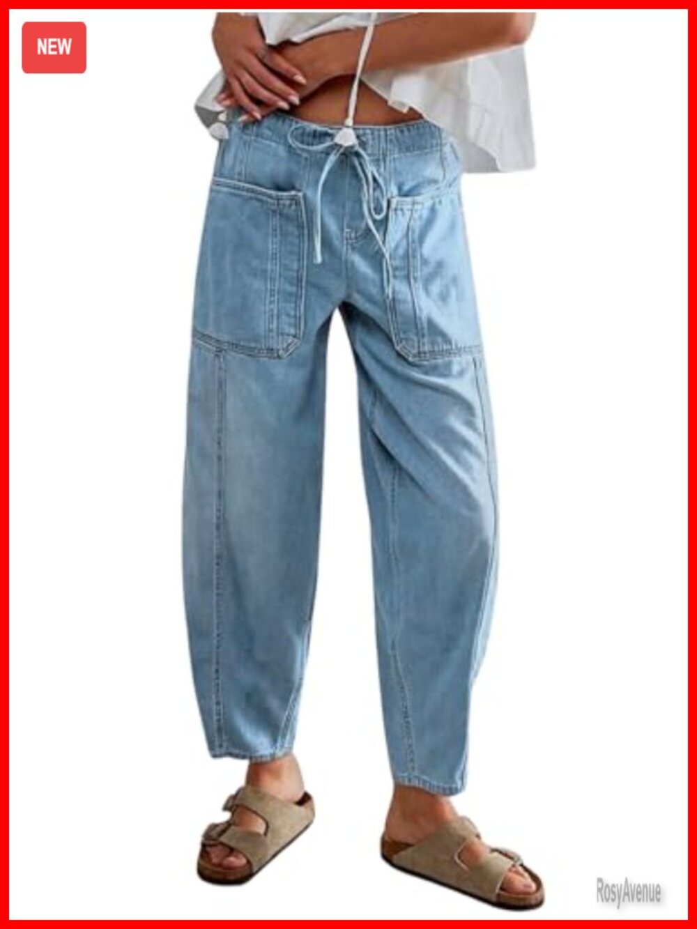 Drawstring Barrel Jeans Elastic Waist Baggy Wide Leg Denim Pants